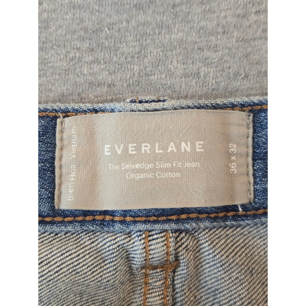 Everlane Selvedge Slim Fit Jeans Mens 36x31 Blue Mid Wash Organic Cotton Stretch - Picture 4 of 14